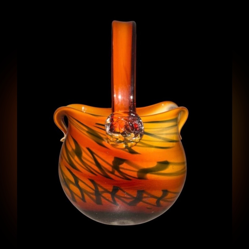 Vintage Animal Print Purse‎ Hand Blown Art Glass LARGE Vase Design GORGEOUS !